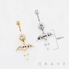 BAT WING MOTIF WITH A SKULL DANGLING CROSS CHARM BELLY BUTTON NAVEL RING 316L SURGICAL STEEL